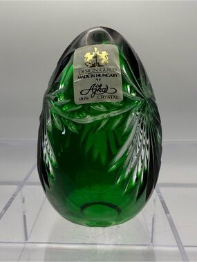 Magda Nemeth Signed Glass Egg Emerald Green Crystal Limited 367/950 Cut To Clear